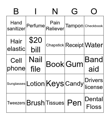 What's in Your Purse? Bingo Card