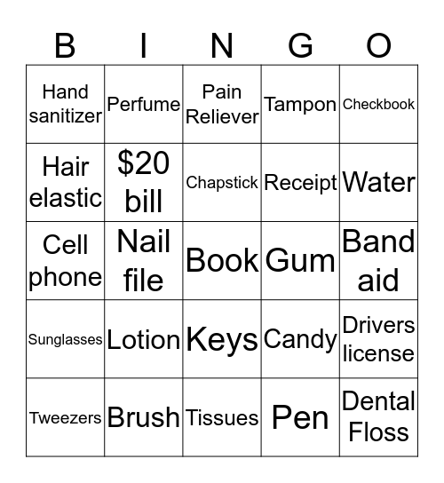 What's in Your Purse? Bingo Card
