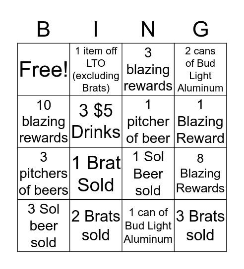 WINGO  Bingo Card