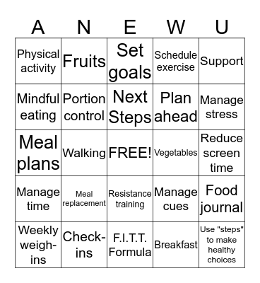 Strategies for Weight Maintenance Bingo Card