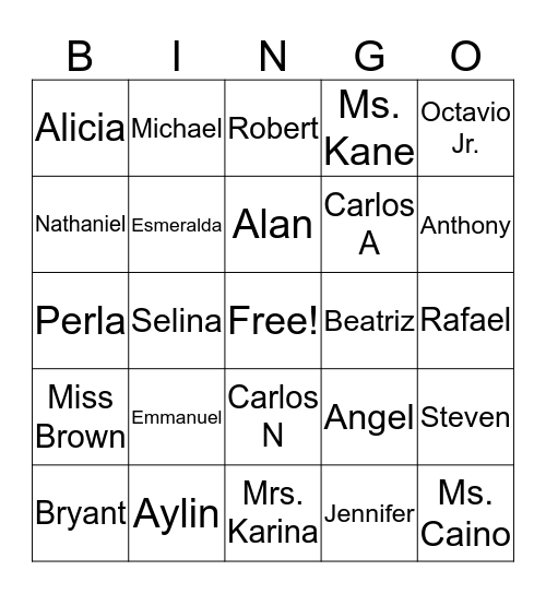 6th grade Bingo Names 18/19 Bingo Card