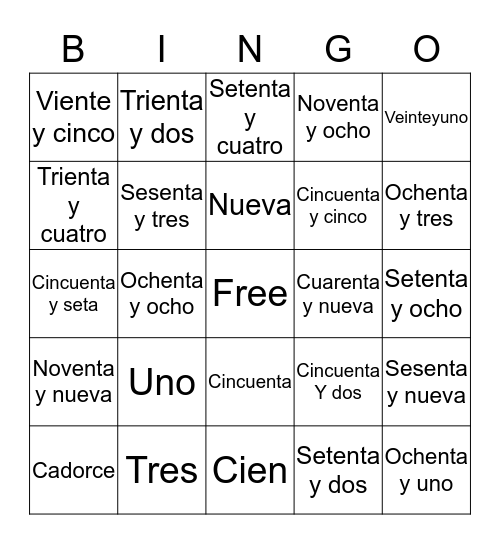 Spanish Bingo Card