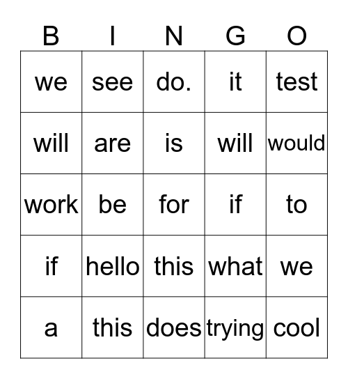 LiveMe Bingo Test Bingo Card