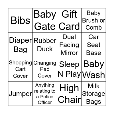 Baby Shower Bingo Card