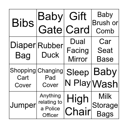 Baby Shower Bingo Card