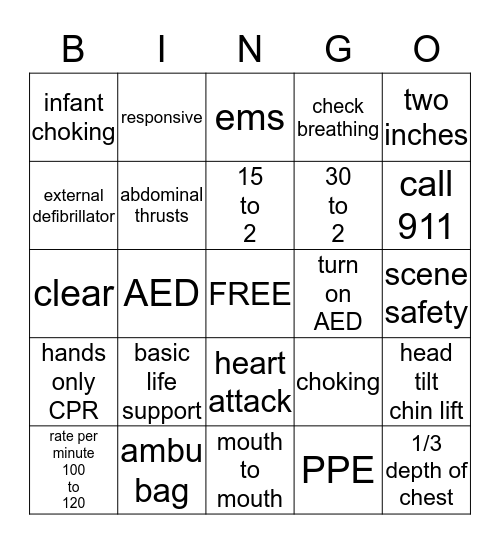 CPR BINGO Card