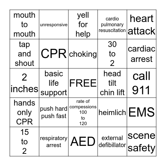 CPR BINGO Card
