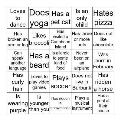 Human Bingo Card