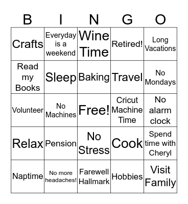 Lynda's Retired! Bingo Card
