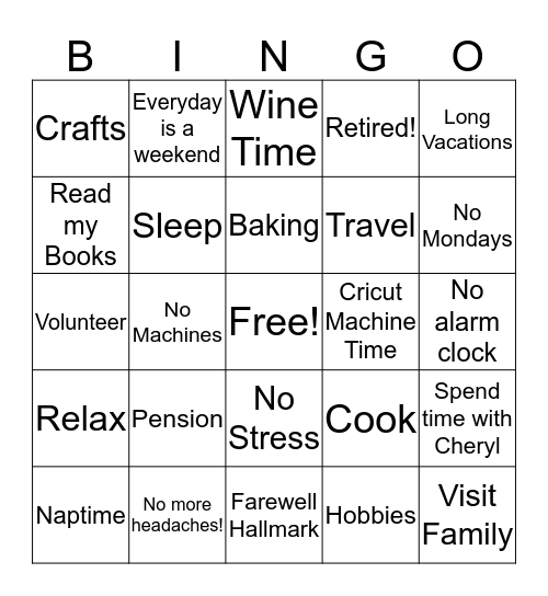 Lynda's Retired! Bingo Card