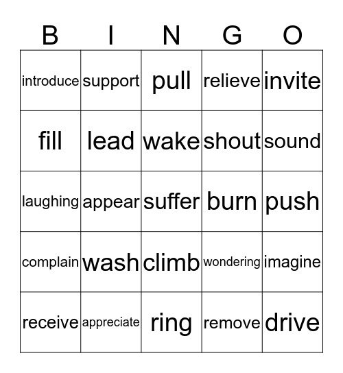 Verb Bingo Card