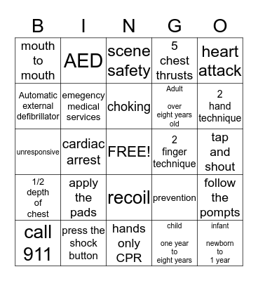 CPR BINGO Card