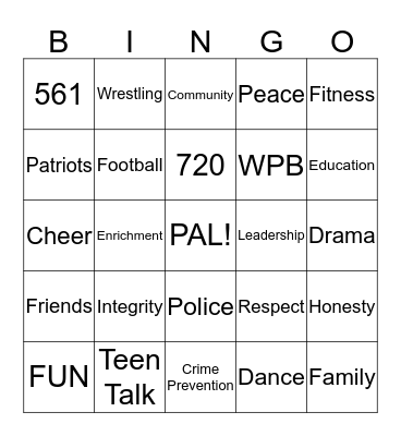 WPB PAL BINGO  Bingo Card