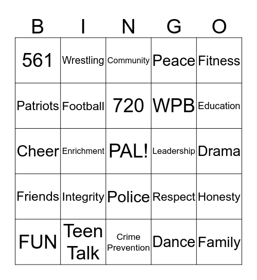 WPB PAL BINGO  Bingo Card