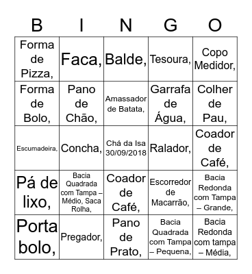 Chá da Isa Bingo Card