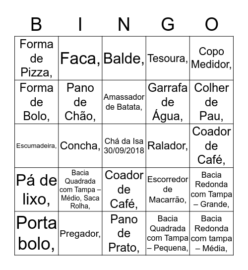 Chá da Isa Bingo Card