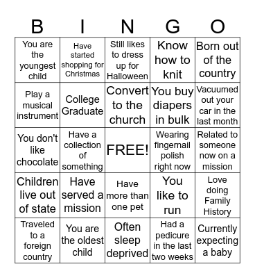 Relief Society Get to Know you Bingo Card