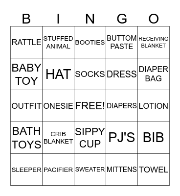 Baby Shower Bingo Card