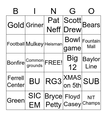 Baylor Bingo Card
