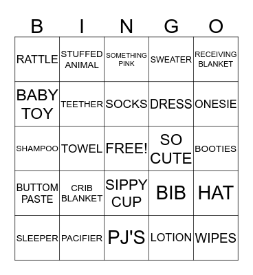 Baby Shower Bingo Card