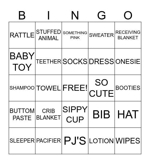 Baby Shower Bingo Card