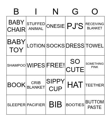 Baby Shower Bingo Card