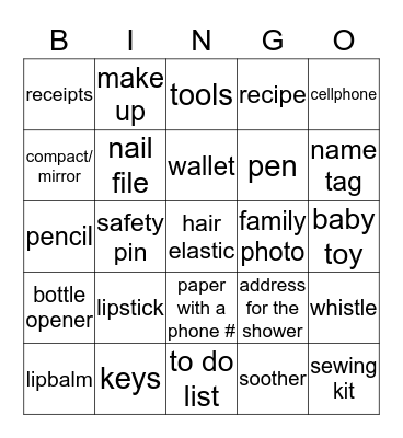 What's in your purse? BINGO Card