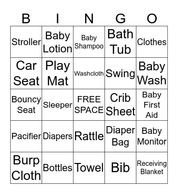 Whitney's Baby Shower Bingo Card