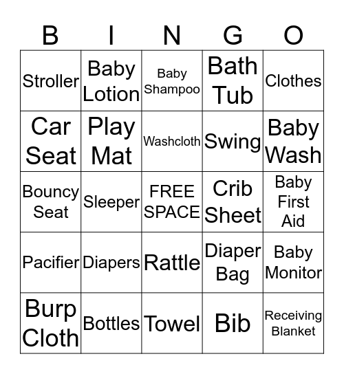 Whitney's Baby Shower Bingo Card