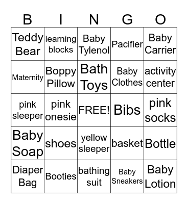 Baby Shower Bingo Card