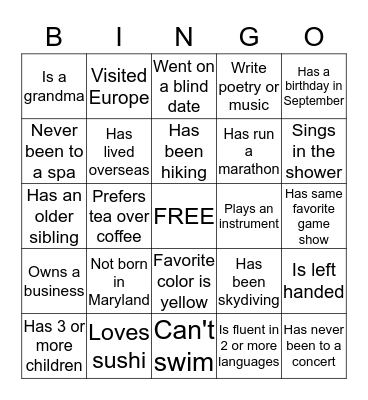 Tea Party - Mingle Bingo Card