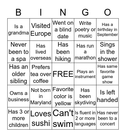 Tea Party - Mingle Bingo Card