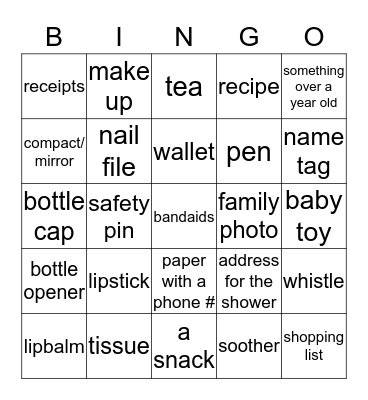 What's in your purse? BINGO Card