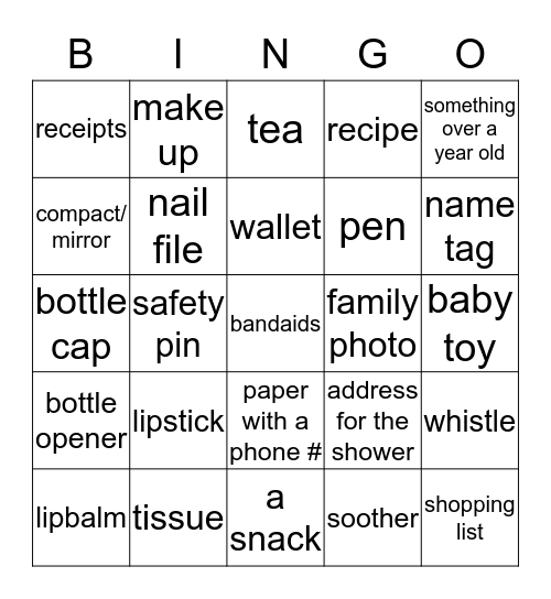 What's in your purse? BINGO Card