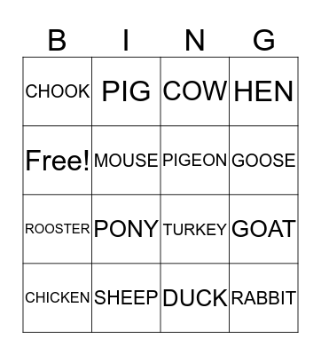 FARM ANIMALS FUNDRAISER Bingo Card