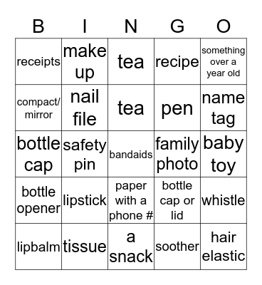 What's in your purse? BINGO Card