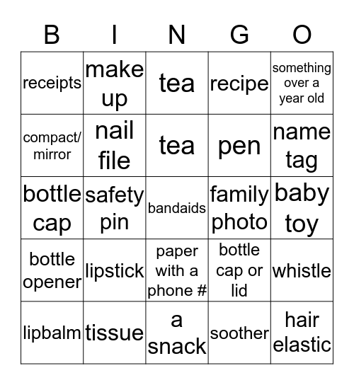 What's in your purse? BINGO Card
