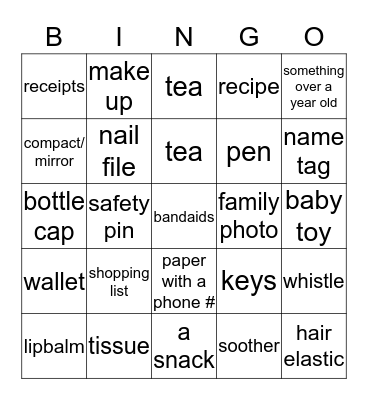 What's in your purse? BINGO Card