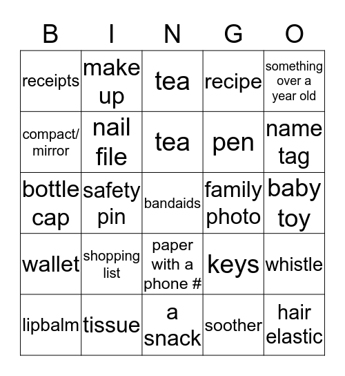 What's in your purse? BINGO Card