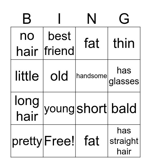 My Best Friend Bingo Card
