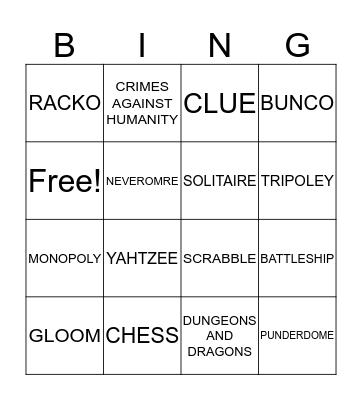 FOR THE LOVE OF GAMES Bingo Card