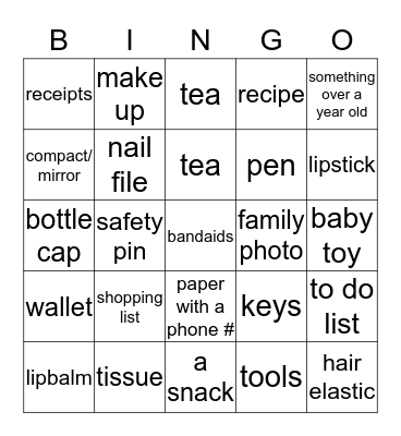 What's in your purse? BINGO Card