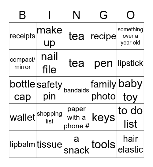 What's in your purse? BINGO Card