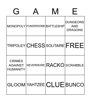 FOR THE LOVE OF GAMES Bingo Card