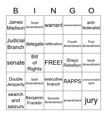 The Constitution Bingo Card