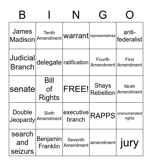 The Constitution Bingo Card