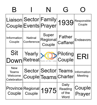 Teams of Our Lady Bingo Card
