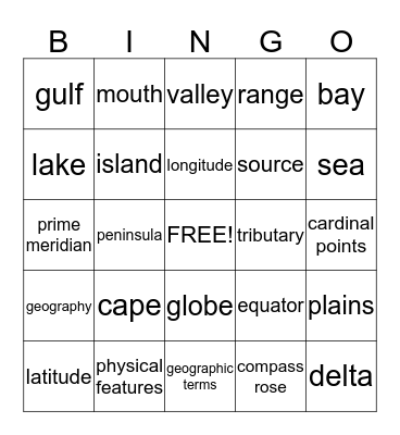 Geography Challenge Bingo Card