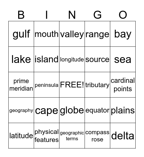 Geography Challenge Bingo Card