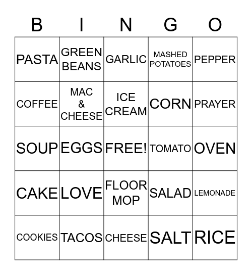 SOUP KITCHEN BINGO Card